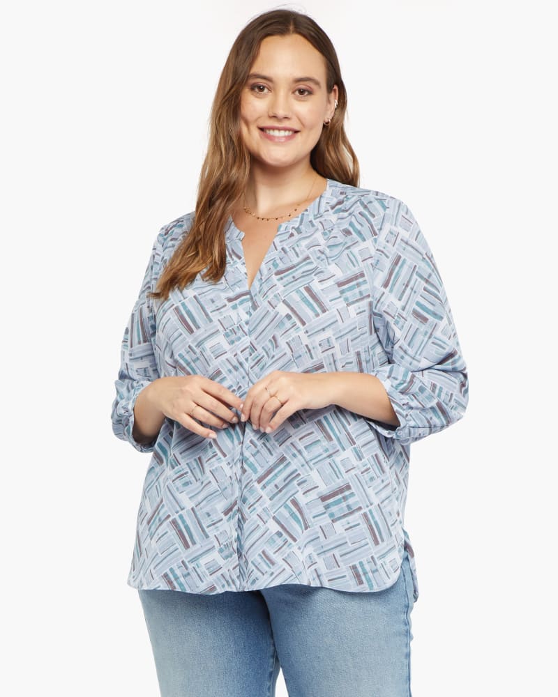 Front of a model wearing a size 0X Pintuck Blouse in Wintertide by NYDJ. | dia_product_style_image_id:170817